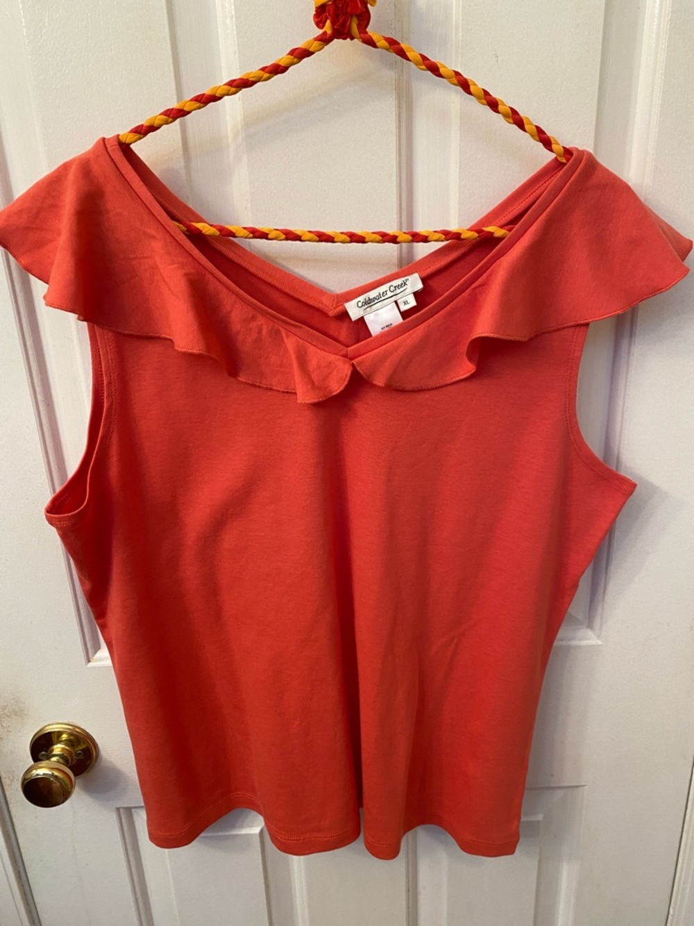 Coldwater Creek Coral Ruffle-Trim Tank
